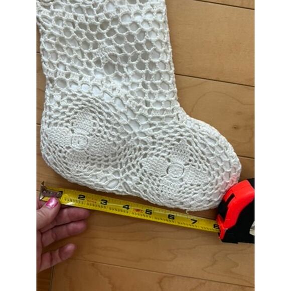 White Christmas crochet handmade knit stocking, Grandma core, vintage - Picture 6 of 6